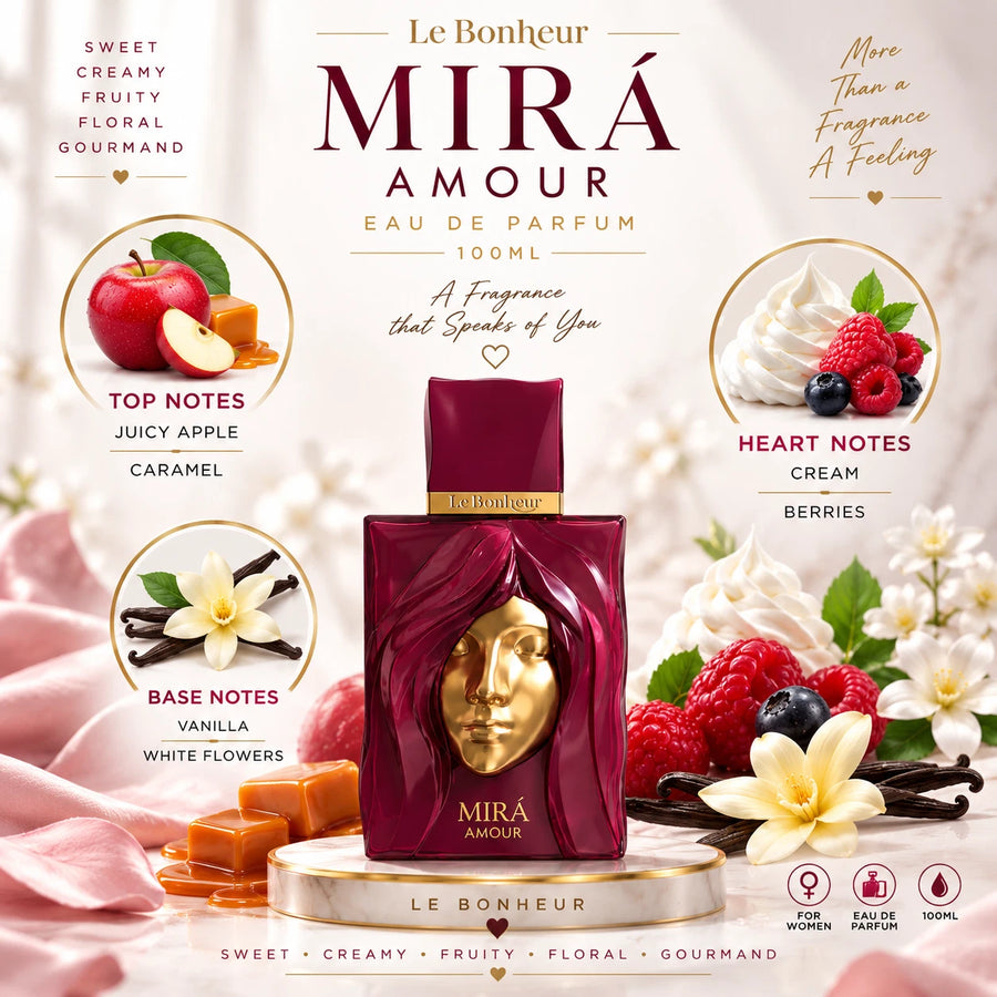 Mira Amour by Le Bonheur 100ml Eau de Parfum for Women – Fruity Floral Gourmand